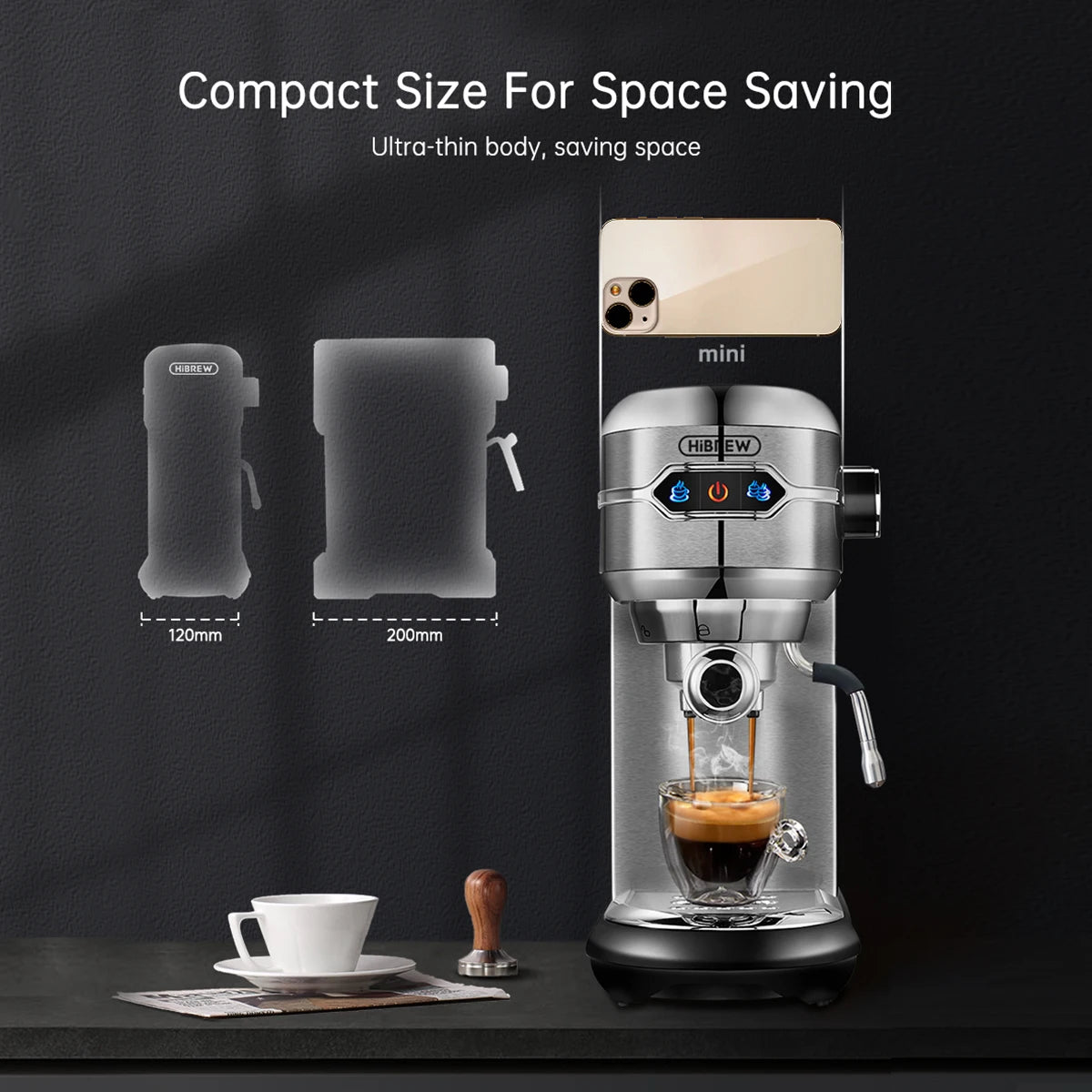 HiBREW Coffee Maker Cafetera 19 Bar Inox Semi Automatic Super Slim ESE POD& Powder Espresso Cappuccino Machine Hot Water H11