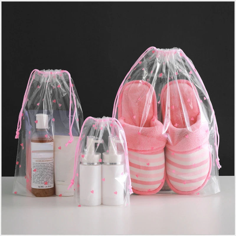 Transparent Drawstring Storage Bag Clothes Underwear Shoes Organizer Pouch Travel Toiletries Cosmetic Cartoon Storage Bag