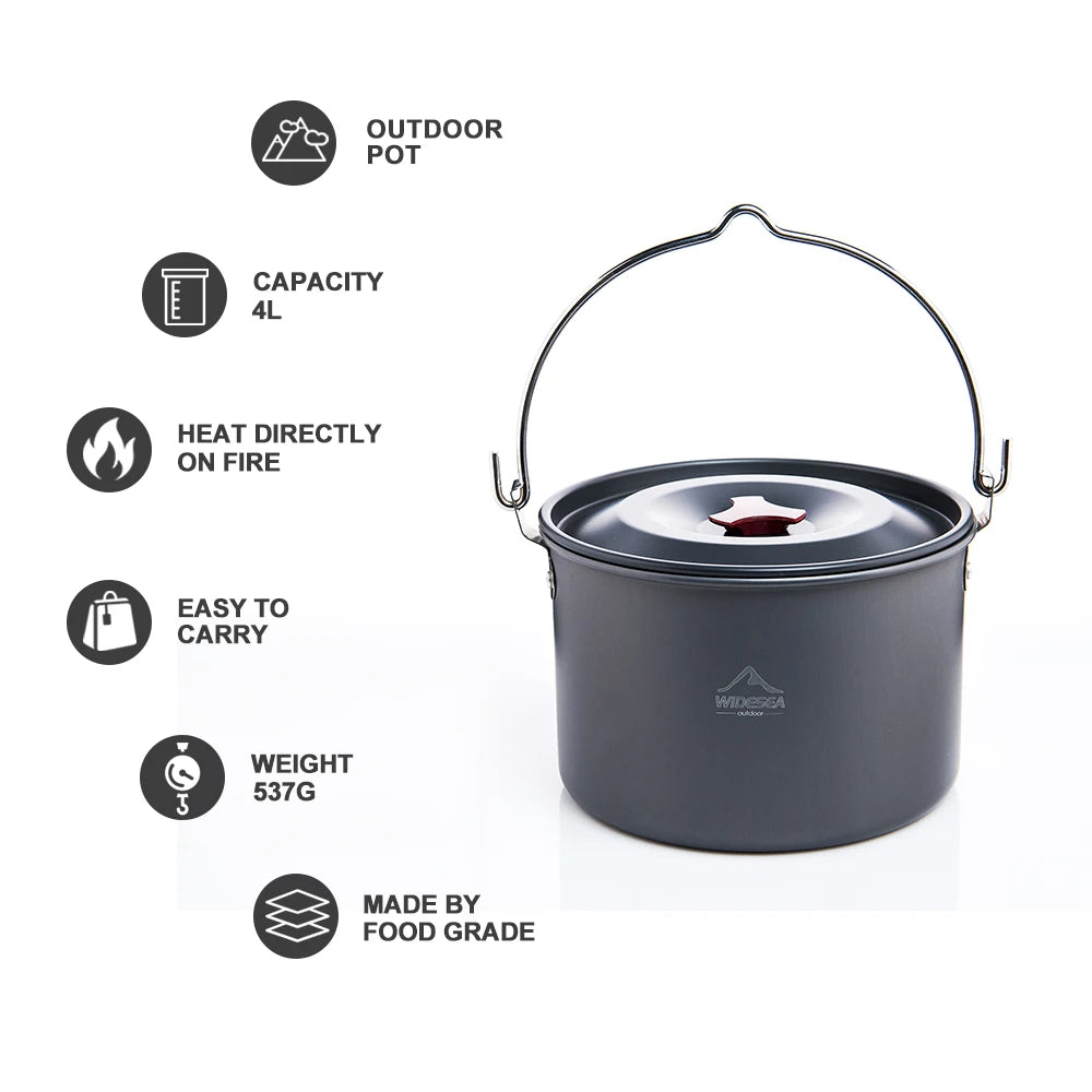 Widesea 4L Camping Hanging Pot Cookware Outdoor Bowler Tableware 4-6 Persons Picnic Cooking Tourism Fishing kitchen Equipment