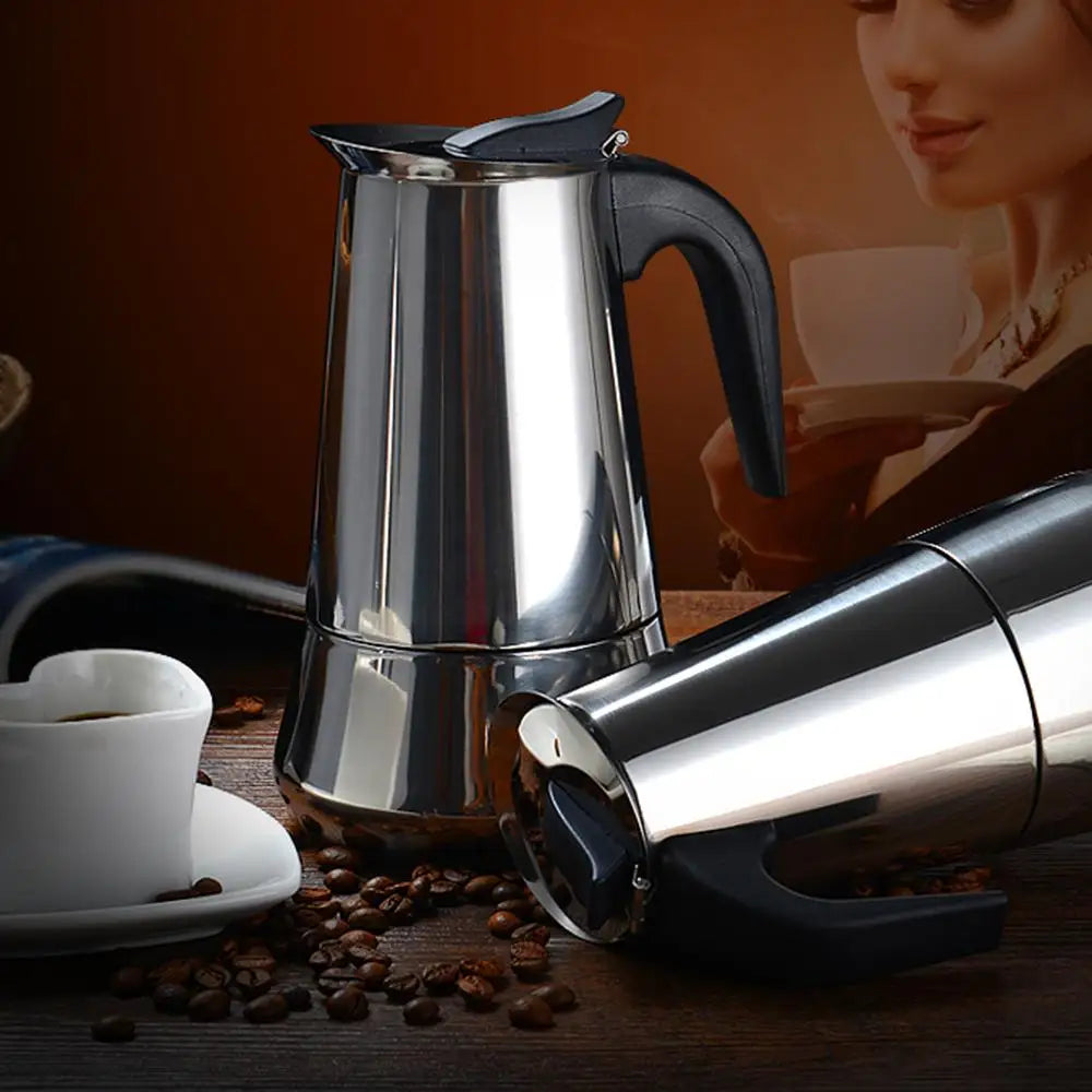 Stainless Steel Mocha Coffee Pot Kettle Stove Top Maker Classic Espresso Latte Cafe for Home Camping and Restaurant Bar Tools