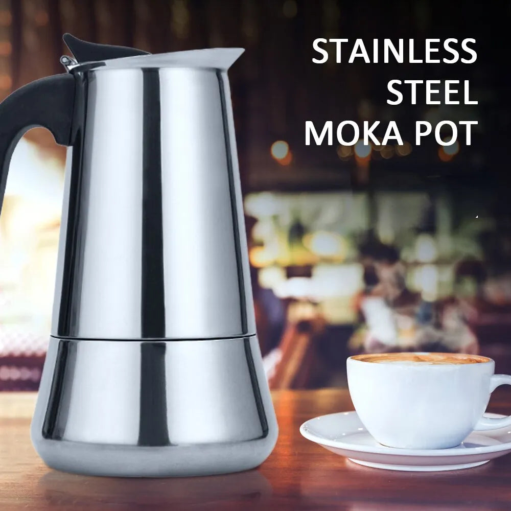 Stainless Steel Mocha Coffee Pot Kettle Stove Top Maker Classic Espresso Latte Cafe for Home Camping and Restaurant Bar Tools