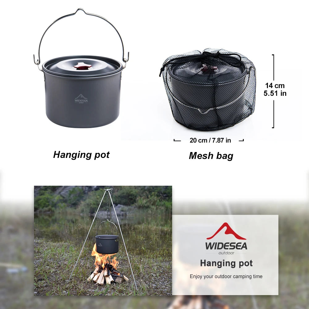 Widesea 4L Camping Hanging Pot Cookware Outdoor Bowler Tableware 4-6 Persons Picnic Cooking Tourism Fishing kitchen Equipment