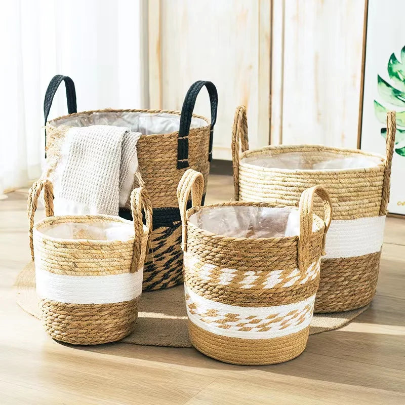 Fancy Wicker Planter Basket Natural Flower Pot Home Decor Garden Bamboo Seagrass Storage Baskets Toy Holders