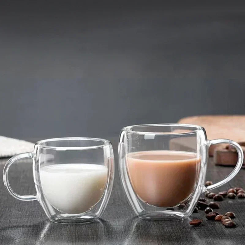 4 Sizes Heat Resistant Clear Double Wall High Borosilicate Glass Mug with Handle Coffee Milk Juice Water Cup Espresso Shot Glass