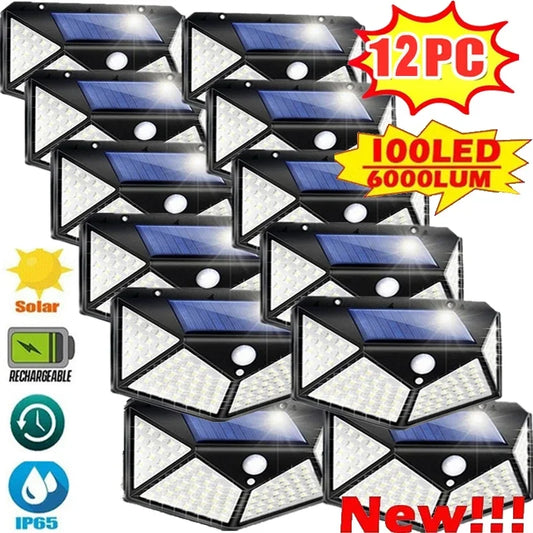 2/4/6/8/12Pcs 100 LED Solar Wall Light Outdoor Solar Lamp PIR Motion Sensor Solar Powered Sunlight Street Light for Garden Light