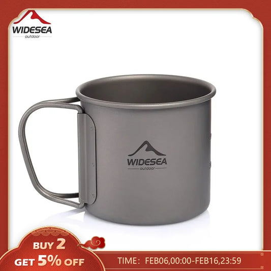 Widesea Camping Mug Titanium Cup Tourist Tableware Picnic Utensils Outdoor Kitchen Equipment Travel Cooking Set Cookware Hiking