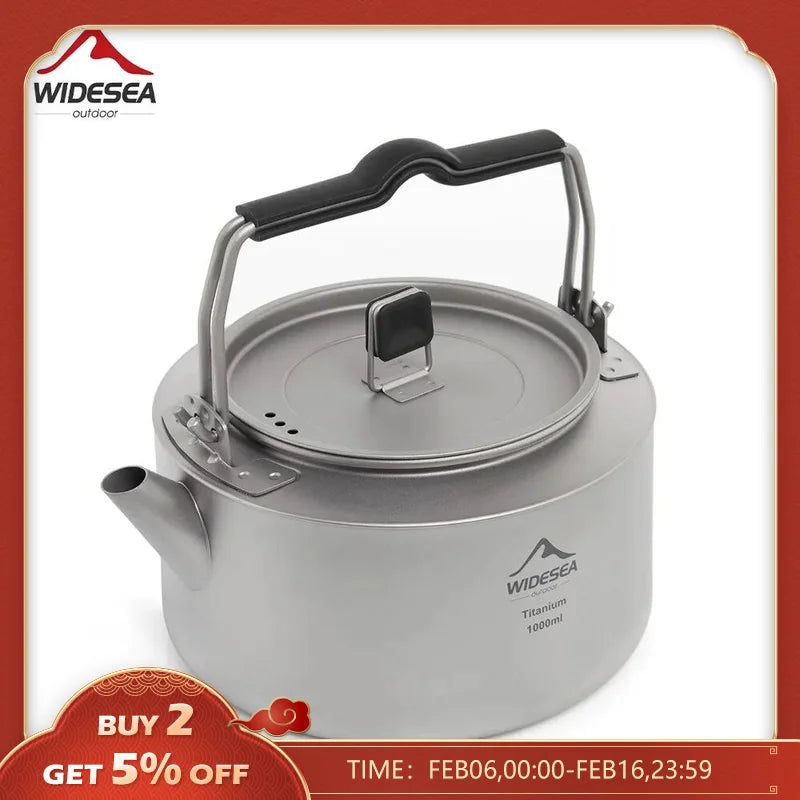 Widesea Camping Titanium Kettle Outdoor Tea Coffee Kettle Tableware Pot Supplies Tourist Dishes Hiking Cooking Equipment