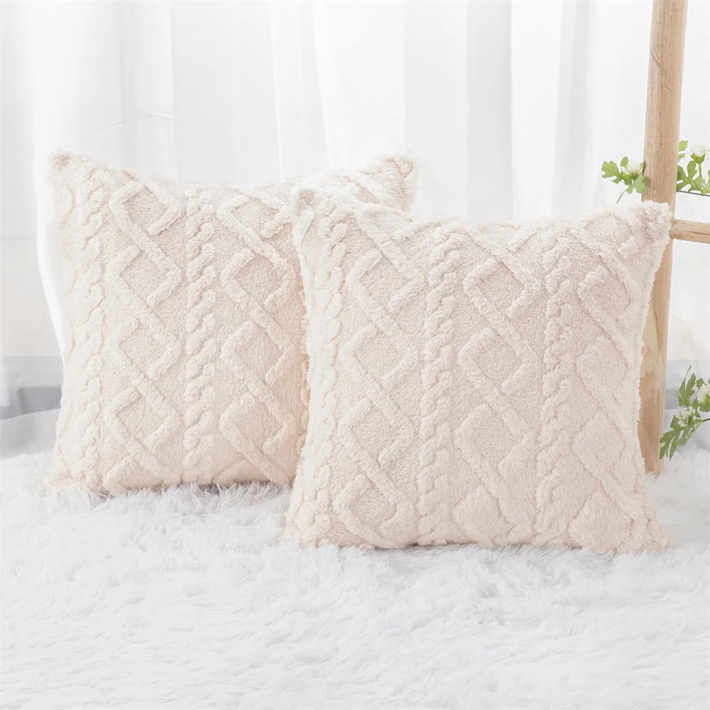 Olanly Twist Knitting Plush Pillow Cover 45x45 Vintage Knitted Pillow Case For Sofa Couch Cushion Cover Plush Pillowcase 50x50cm