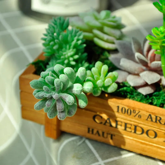 Green Flocking Artificial Succulents Plants Desktop Table Bedroom Office Mini Bonsai Ornament Fake Plants Home Garden Decoration