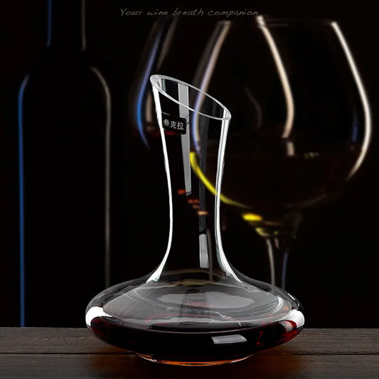 Custom Wine Decanter Crystal Wine Handmade Base Glass Pitcher Ultra Elegant Design Easy Pour Slanted Spout for Wine 1100ml 37Oz