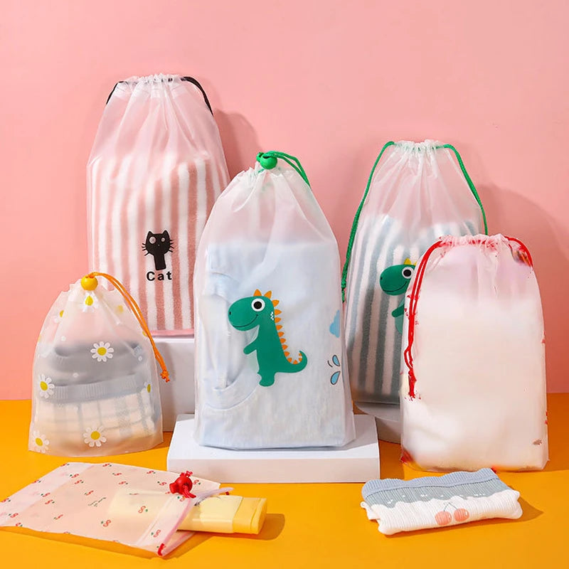 Transparent Drawstring Storage Bag Clothes Underwear Shoes Organizer Pouch Travel Toiletries Cosmetic Cartoon Storage Bag