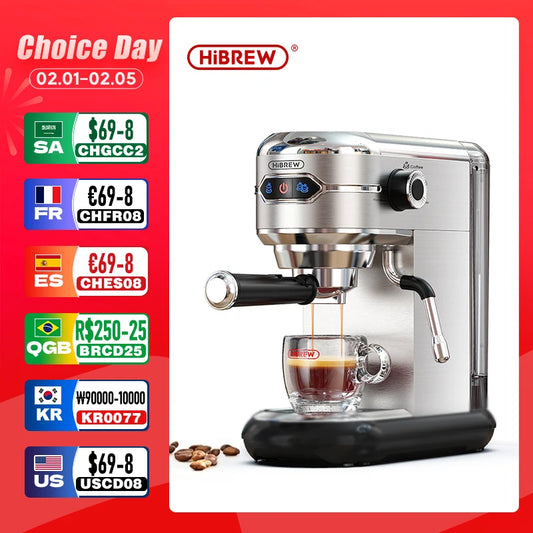 HiBREW Coffee Maker Cafetera 19 Bar Inox Semi Automatic Super Slim ESE POD& Powder Espresso Cappuccino Machine Hot Water H11