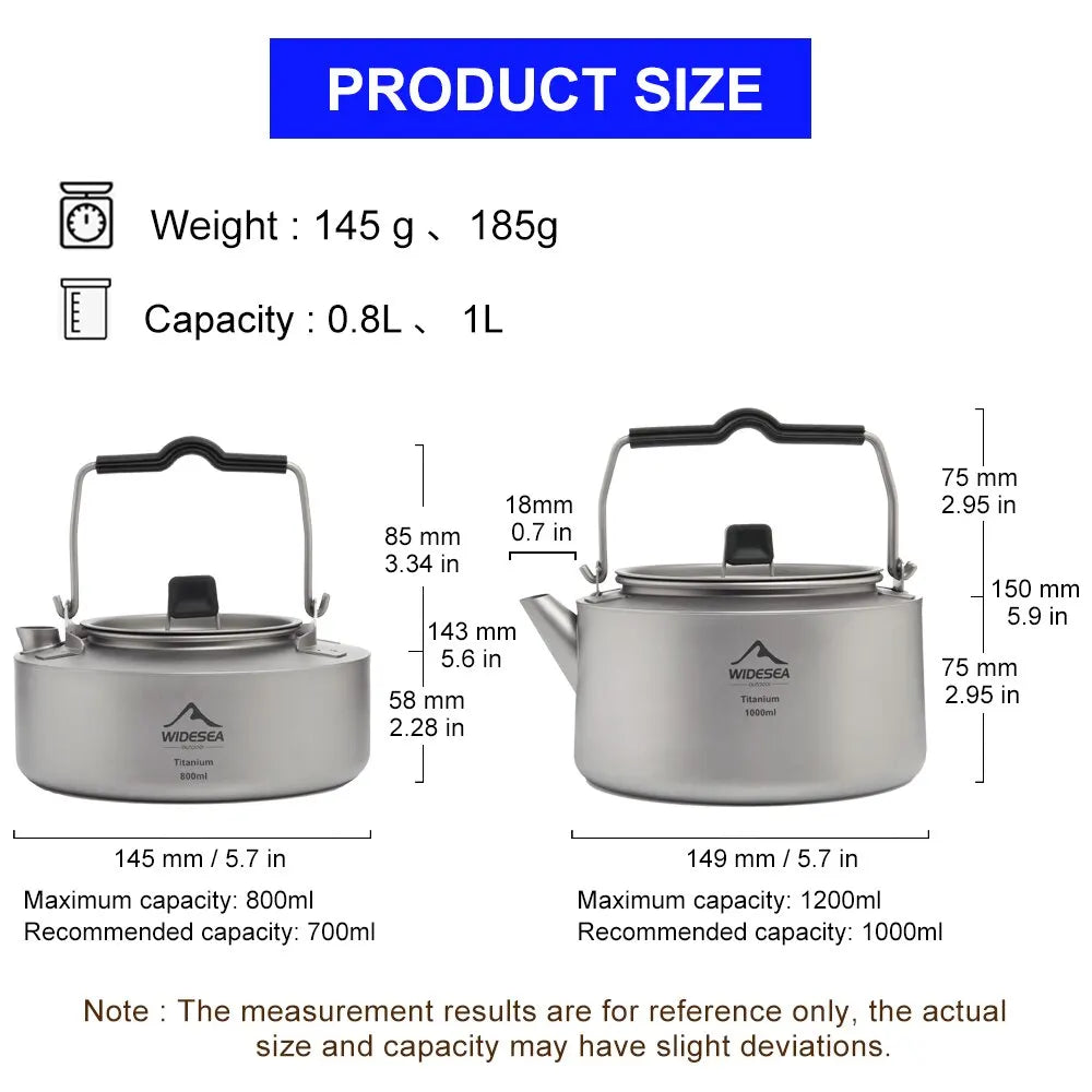 Widesea Camping Titanium Kettle Outdoor Tea Coffee Kettle Tableware Pot Supplies Tourist Dishes Hiking Cooking Equipment