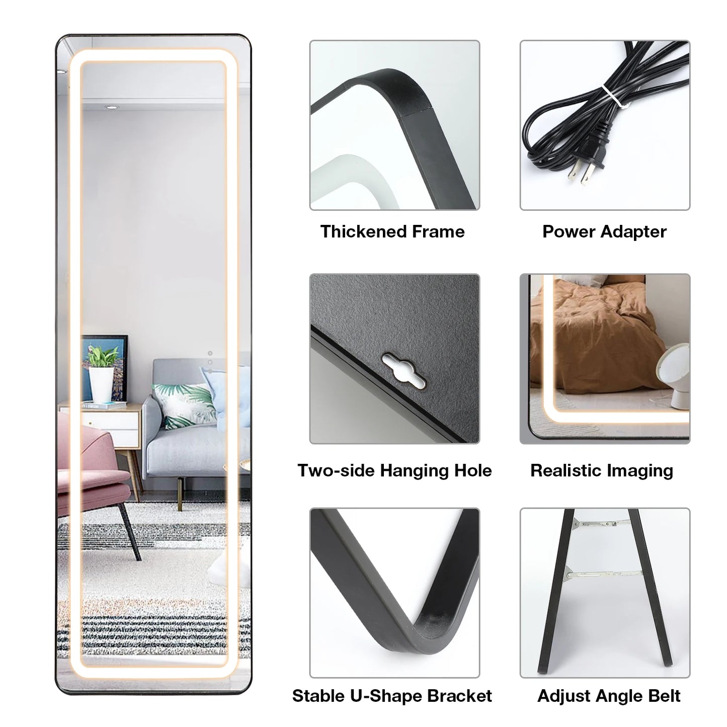 Depuley Dimmable Full Length Mirrors 63" x 20" Standing Hanging  LED Wall-Mounted Mirror Body Dressing Mirror for Living Room