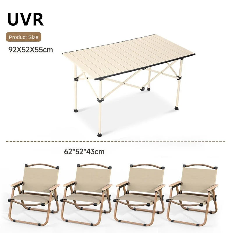 UVR Outdoor Folding Tables and Chairs Family Travel Picnic Omelet Table Wide Seating Surface Portable Carbon Steel Alloy Table