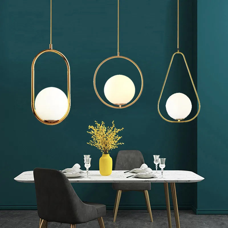 Modern LED Round Glass Ball Pendant Lights Iron E14 Pendant Lamps Hanging Light Fixture for Living Bedroom Dining Room