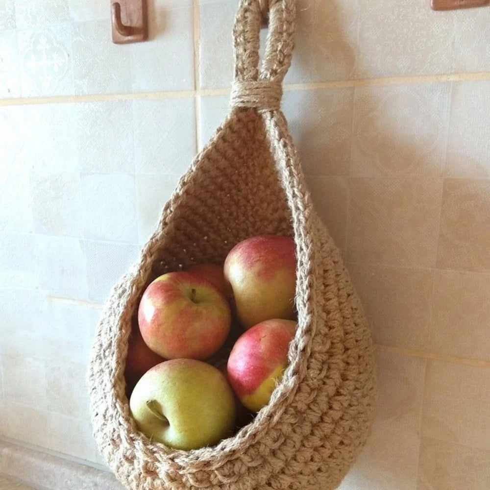 XS-2XL Handwoven Wall Hanging Fruit Vegetable Basket Teardrop Plant Basket Kitchen Table Wall Hanging Storage Basket Container