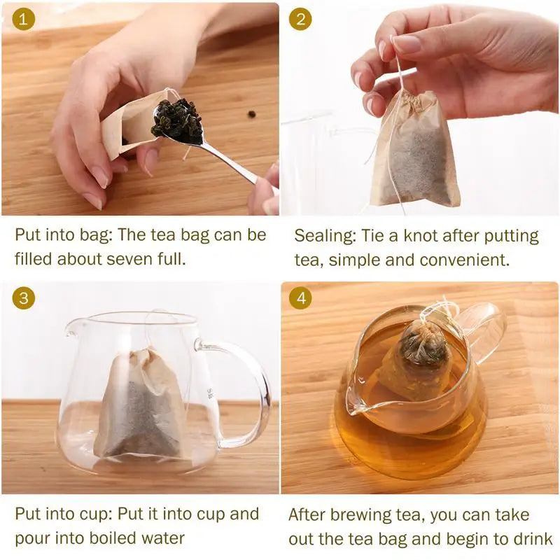 Tea Bag 100Pcs Teabags Biodegradable Paper Drawstring Eco-Friendly Filter Empty Tea Bags Loose Leaf Powder Herbal Medicine