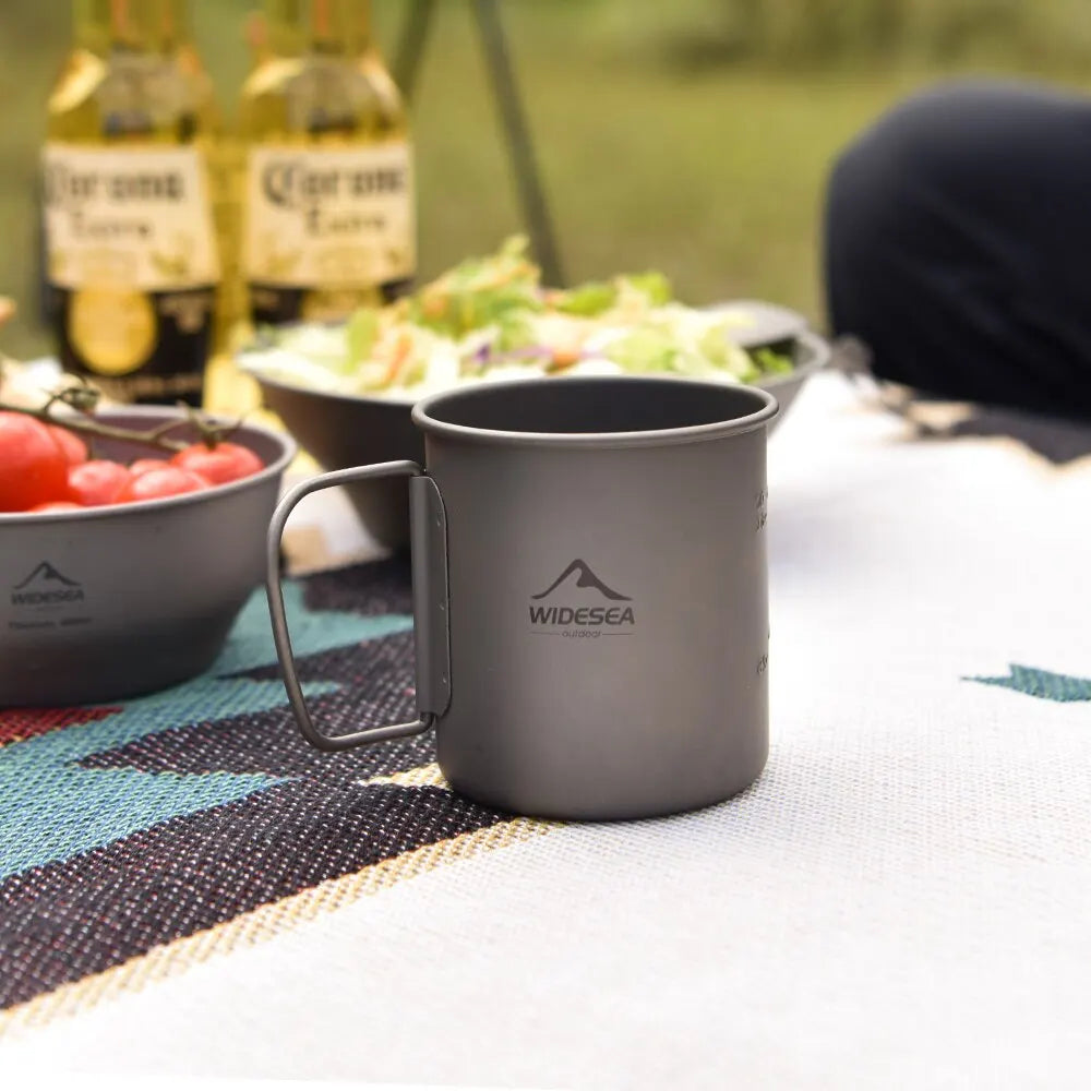 Widesea Camping Mug Titanium Cup Tourist Tableware Picnic Utensils Outdoor Kitchen Equipment Travel Cooking Set Cookware Hiking