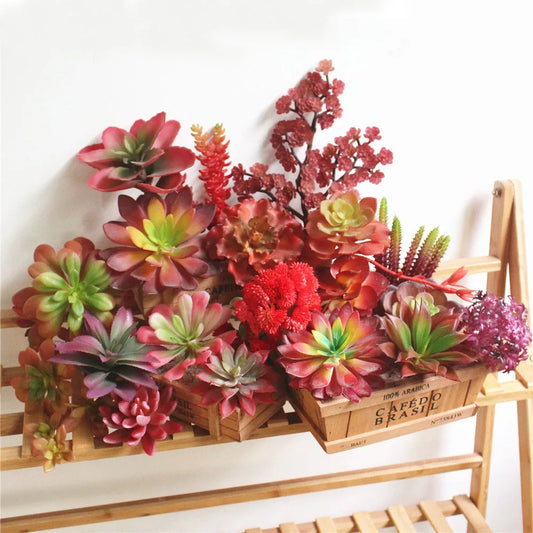 39 Styles Red Artificial Succulents Plants Home Garden Bedroom Decoration Fake Plants Desktop Table Mini Bonsai Party Supplies