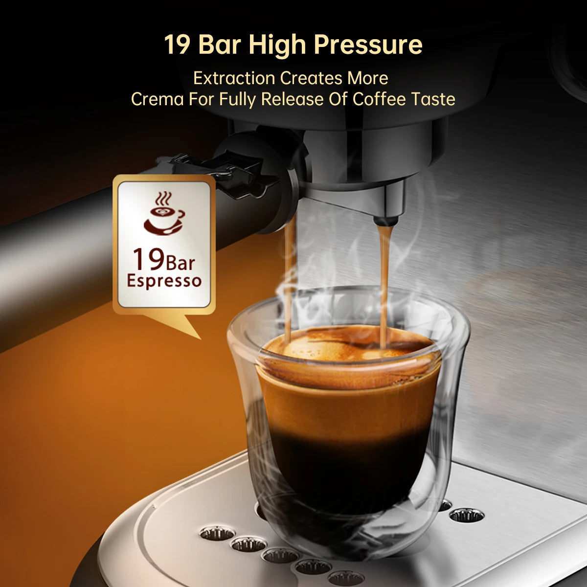 HiBREW Coffee Maker Cafetera 19 Bar Inox Semi Automatic Super Slim ESE POD& Powder Espresso Cappuccino Machine Hot Water H11