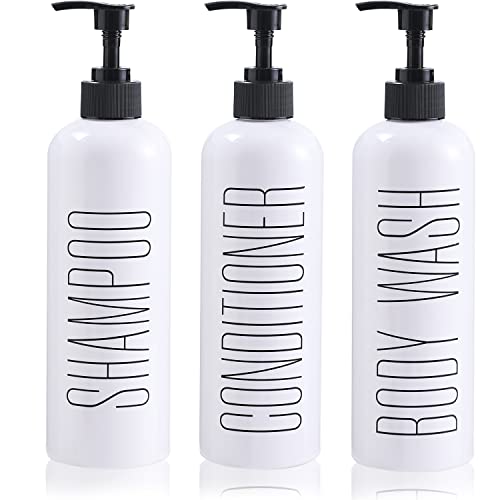 HOMCDALY Shampoo and Conditioner Dispenser, 16oz 3-Pack Refillable Shampoo and Conditioner Bottles, Empty Shampoo Bottles, Shampoo Conditioner Body Wash Dispenser, Bathroom Shampoo Dispenser Set(white