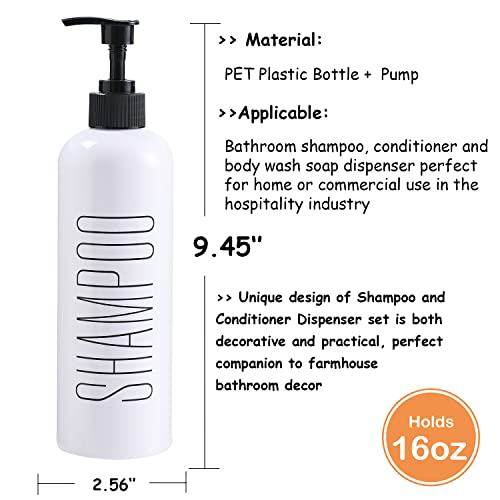 HOMCDALY Shampoo and Conditioner Dispenser, 16oz 3-Pack Refillable Shampoo and Conditioner Bottles, Empty Shampoo Bottles, Shampoo Conditioner Body Wash Dispenser, Bathroom Shampoo Dispenser Set(white