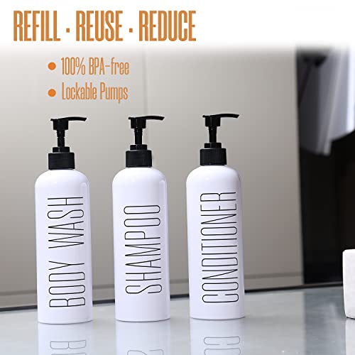 HOMCDALY Shampoo and Conditioner Dispenser, 16oz 3-Pack Refillable Shampoo and Conditioner Bottles, Empty Shampoo Bottles, Shampoo Conditioner Body Wash Dispenser, Bathroom Shampoo Dispenser Set(white