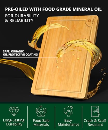 ROYAL CRAFT WOOD Cutting Boards for Kitchen - Bamboo Cutting Board Set of 3, Cutting Boards with Juice Grooves, Serving Board Set, Thick Chopping Board for Meat, Veggies, Easy Grip Handle