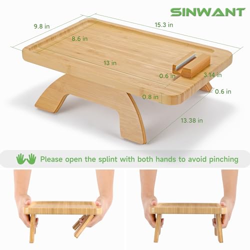 SINWANT Bamboo Sofa Clip on Side Table for Wide Couches Arm, Foldable Couch Tray with 360° Rotating Phone Holder, Armrest Table for Eating/Drinks/Snacks/Remote/Control