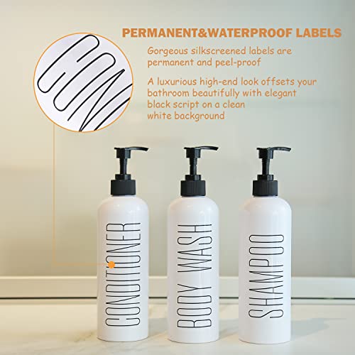 HOMCDALY Shampoo and Conditioner Dispenser, 16oz 3-Pack Refillable Shampoo and Conditioner Bottles, Empty Shampoo Bottles, Shampoo Conditioner Body Wash Dispenser, Bathroom Shampoo Dispenser Set(white