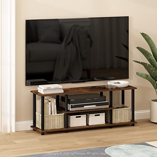 Furinno Turn-N-Tube No Tools 3D 3-Tier Entertainment Stand up to 50 inch TV, Amber Pine/Black