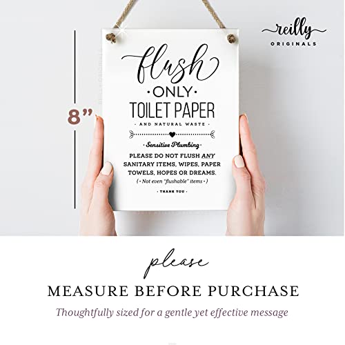 6x8 Inch Sensitive Plumbing Flush Only Toilet Paper, Not Hopes & Dreams Designer Bathroom Sign ~ Ready to Hang ~ Premium Finish, Durable (1)