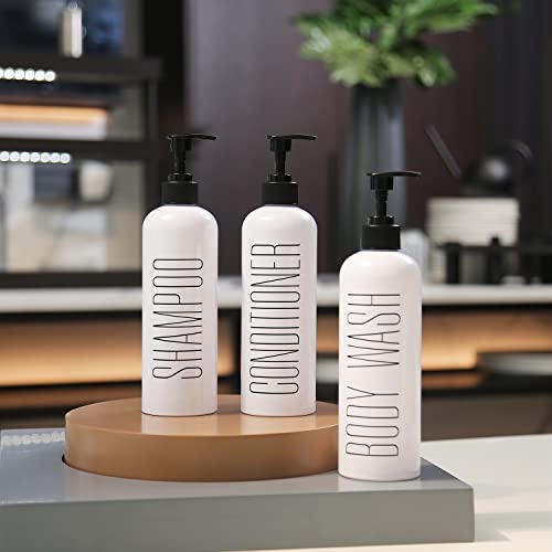 HOMCDALY Shampoo and Conditioner Dispenser, 16oz 3-Pack Refillable Shampoo and Conditioner Bottles, Empty Shampoo Bottles, Shampoo Conditioner Body Wash Dispenser, Bathroom Shampoo Dispenser Set(white