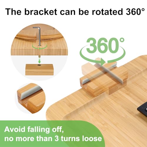 SINWANT Bamboo Sofa Clip on Side Table for Wide Couches Arm, Foldable Couch Tray with 360° Rotating Phone Holder, Armrest Table for Eating/Drinks/Snacks/Remote/Control