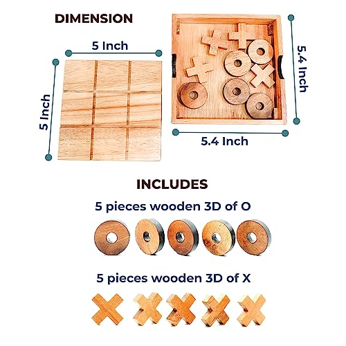 BSIRI Wooden Tic Tac Toe-Coffee Table Decor, Brain Teaser Puzzles for Adults, Unique Gifts for Kids, Classic Board Games for Adults and Family Entertainment (2D)