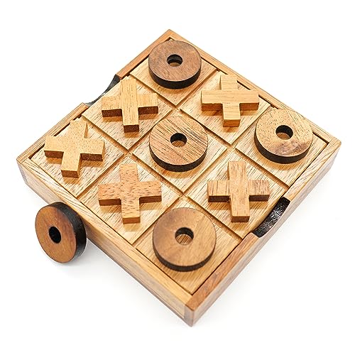 BSIRI Wooden Tic Tac Toe-Coffee Table Decor, Brain Teaser Puzzles for Adults, Unique Gifts for Kids, Classic Board Games for Adults and Family Entertainment (2D)