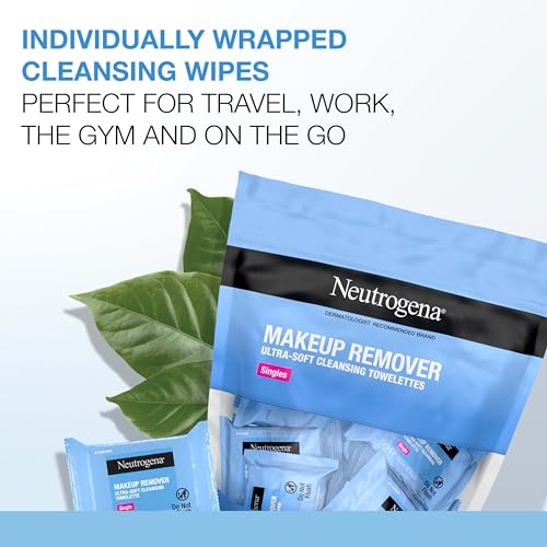 Neutrogena Makeup Remover Wipes Singles, Daily Facial Cleanser Towelettes, Gently Removes Oil & Makeup, Alcohol-Free Makeup Wipes, Individually Wrapped, 20 ct