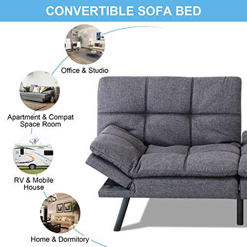 MUUEGM Futon Sofa Bed Modern Memory Foam Futon Couch Sleeper Sofa,Love seat Convertible Sofa with Adjustable Armrest Backrest for Compact Living Spaces,71'' x33''x31.5'',Linen Fabric,Grey