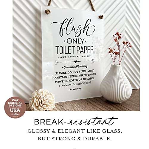 6x8 Inch Sensitive Plumbing Flush Only Toilet Paper, Not Hopes & Dreams Designer Bathroom Sign ~ Ready to Hang ~ Premium Finish, Durable (1)