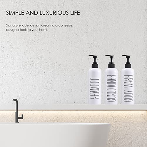 HOMCDALY Shampoo and Conditioner Dispenser, 16oz 3-Pack Refillable Shampoo and Conditioner Bottles, Empty Shampoo Bottles, Shampoo Conditioner Body Wash Dispenser, Bathroom Shampoo Dispenser Set(white