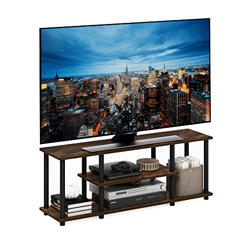 Furinno Turn-N-Tube No Tools 3D 3-Tier Entertainment Stand up to 50 inch TV, Amber Pine/Black