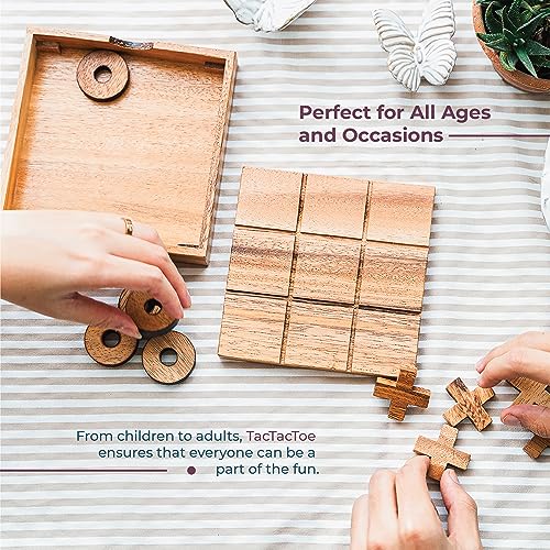 BSIRI Wooden Tic Tac Toe-Coffee Table Decor, Brain Teaser Puzzles for Adults, Unique Gifts for Kids, Classic Board Games for Adults and Family Entertainment (2D)