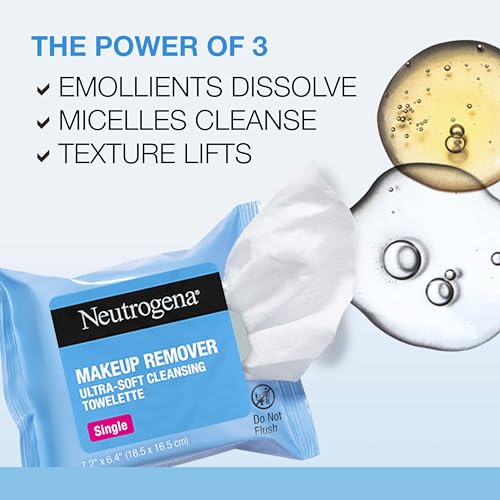 Neutrogena Makeup Remover Wipes Singles, Daily Facial Cleanser Towelettes, Gently Removes Oil & Makeup, Alcohol-Free Makeup Wipes, Individually Wrapped, 20 ct