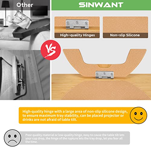 SINWANT Bamboo Sofa Clip on Side Table for Wide Couches Arm, Foldable Couch Tray with 360° Rotating Phone Holder, Armrest Table for Eating/Drinks/Snacks/Remote/Control