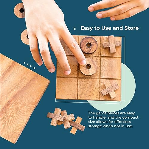 BSIRI Wooden Tic Tac Toe-Coffee Table Decor, Brain Teaser Puzzles for Adults, Unique Gifts for Kids, Classic Board Games for Adults and Family Entertainment (2D)