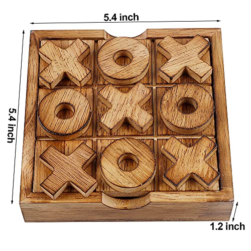 Glintoper Tic Tac Toe & Tumble Tower Blocks Game Set, Classic Wood Stacking & XOXO Strategy Board Game for Travel, Kids Family, Living Room Rustic Coffee Table Decor