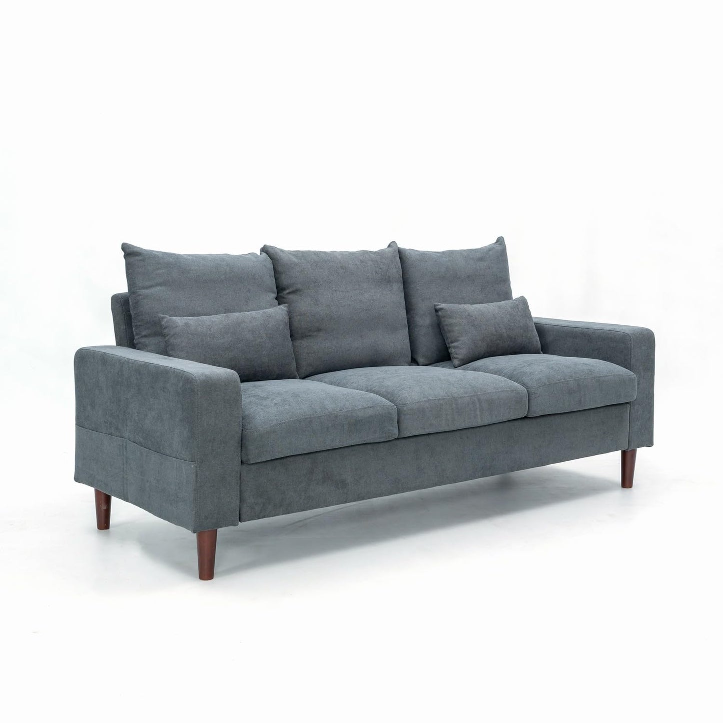 Panana Sectional Sofa 3 Seat Couch, Modern Sofa with Solid Wood Legs, Couches Sofas for Living Room Apartment Bedroom, Comfortable Small Couches for Small Spaces (Gray Linen-Track Arm)