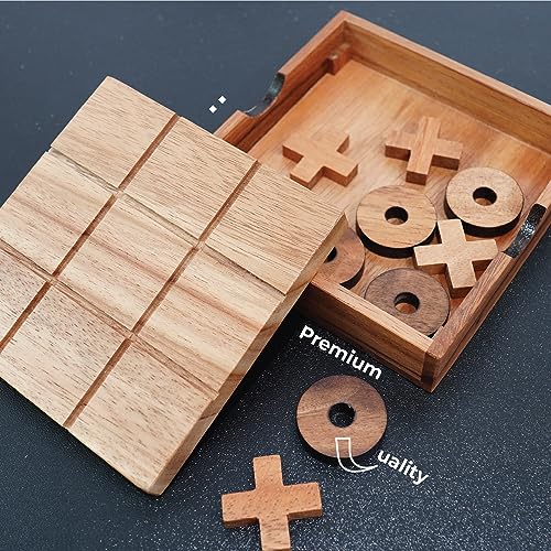 BSIRI Wooden Tic Tac Toe-Coffee Table Decor, Brain Teaser Puzzles for Adults, Unique Gifts for Kids, Classic Board Games for Adults and Family Entertainment (2D)