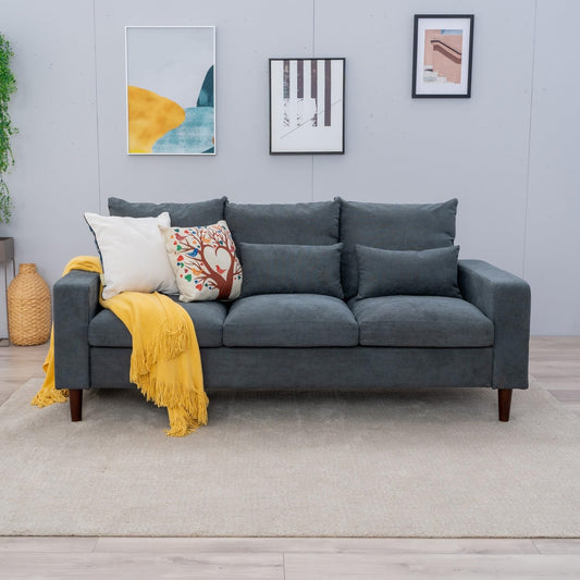 Panana Sectional Sofa 3 Seat Couch, Modern Sofa with Solid Wood Legs, Couches Sofas for Living Room Apartment Bedroom, Comfortable Small Couches for Small Spaces (Gray Linen-Track Arm)